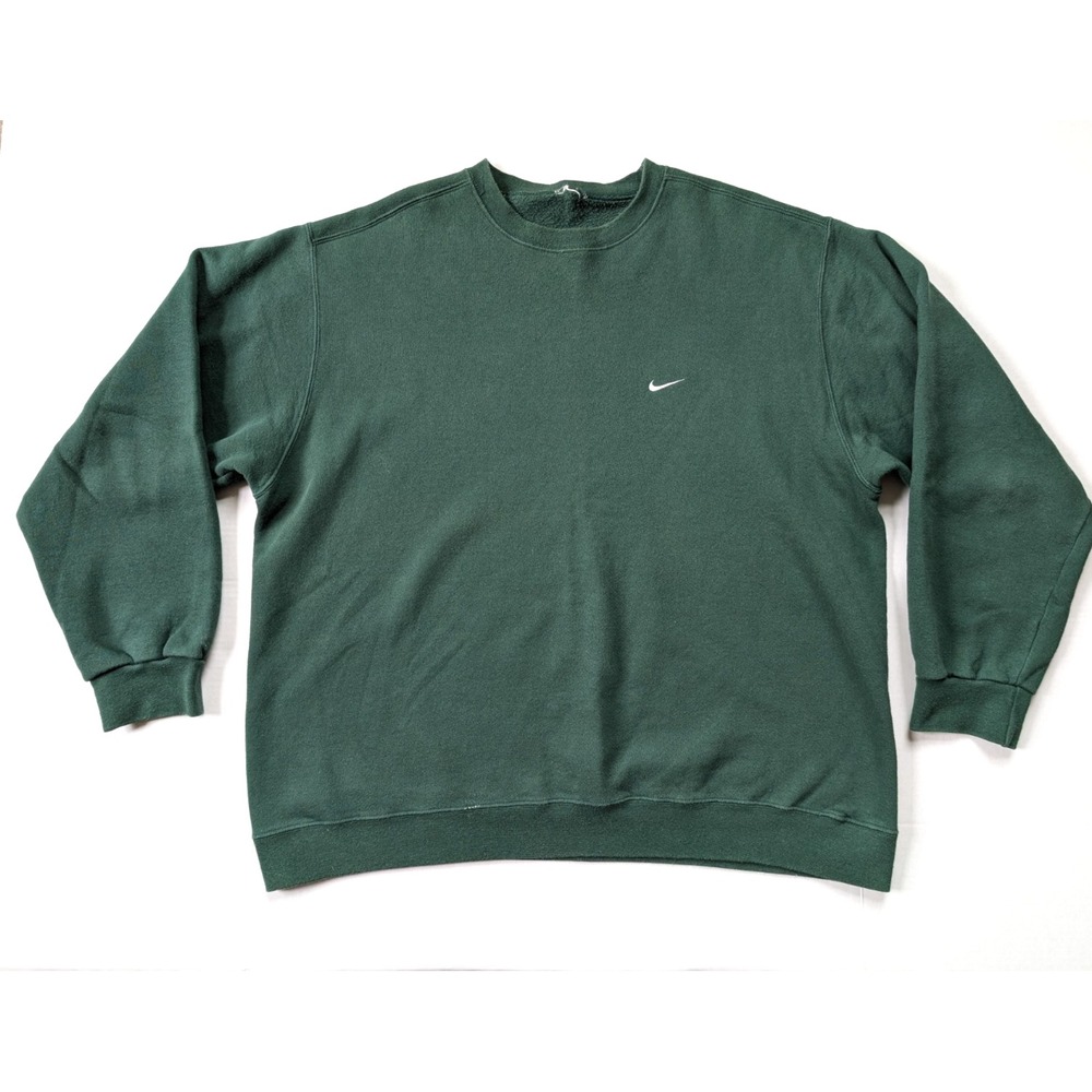 Vintage Nike Sweatshirt Mens XXL Green Single Swoosh Logo Pullover Long Sleeve